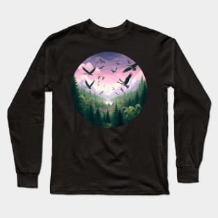 Low Poly Forest with Wild Ducks Long Sleeve T-Shirt